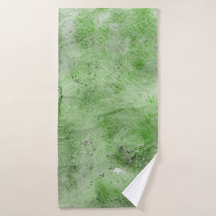 Green watercolor and ink paper textures on white b bath towel