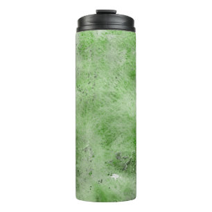 Green watercolor and ink paper textures on white b thermal tumbler