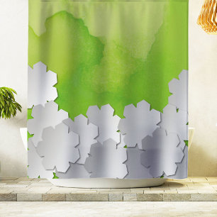 Green Watercolor and White Flowers Shower Curtain