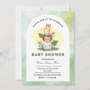 Green Watercolor Animals Baby Shower Boy  Invitation