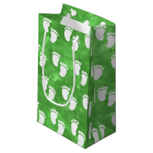 Green Watercolor Baby Shower Footprint Pattern Small Gift Bag