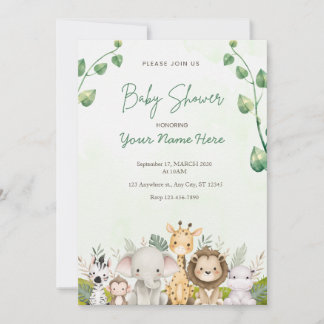 Green Watercolor Baby Shower Invitations Boy