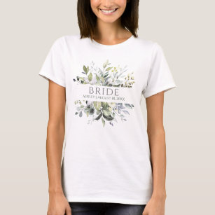 Green Watercolor Botanical Monogrammed Bride Name T-Shirt