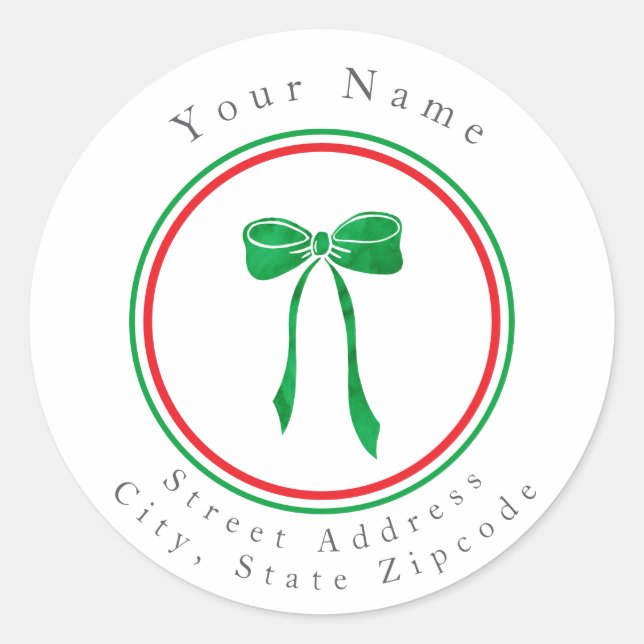 Green Watercolor Bow labels (Front)