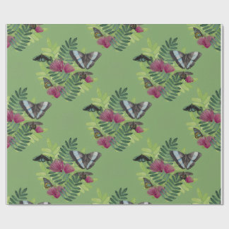 Green Watercolor Butterfly Floral Wrapping Paper
