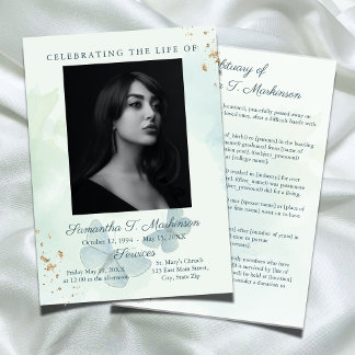 Green Watercolor Butterfly Funeral Obituary Programme