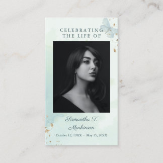 Green Watercolor Butterfly Funeral Prayer Card