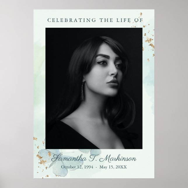 Green Watercolor Butterfly Funeral Services Poster (Front)