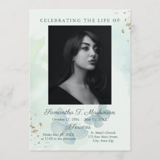 Green Watercolor Butterfly Funeral Services Programme