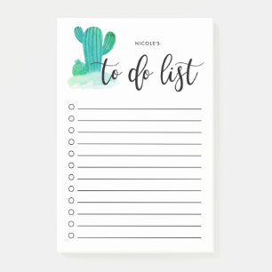 Green Watercolor Cactus Personalized To Do List Post-it Notes