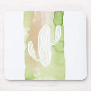 Green Watercolor Cactus Silhouette Mouse Pad