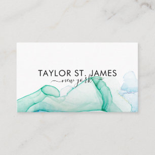 Green Watercolor Calligraphy Painting Splatter Business Card