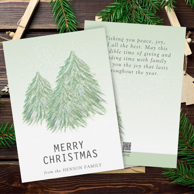Green Watercolor Christmas Tree Artistic  Holiday Card (Creator Uploaded)