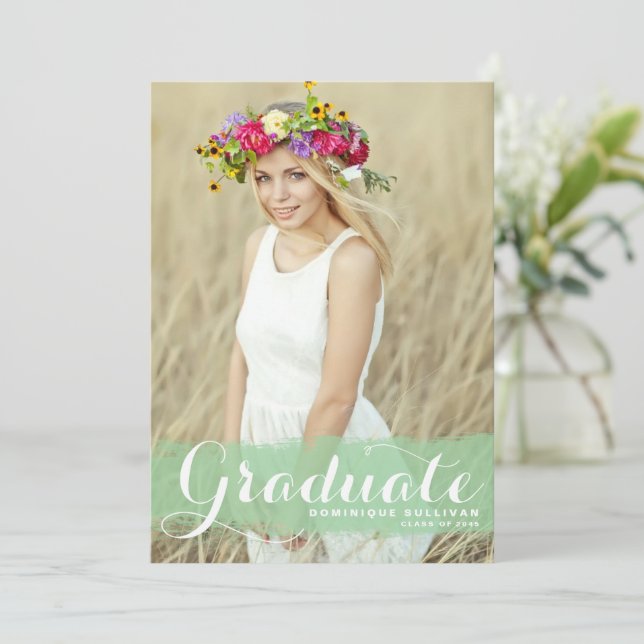 Green Watercolor Class of 2023 Photo Graduation Announcement (Standing Front)
