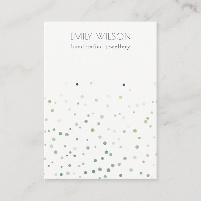 Green Watercolor Confetti Stud Earring Display Business Card (Front)