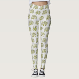 Green watercolor coral tree leggings
