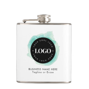 Green Watercolor Custom Business Company Logo Text Hip Flask
