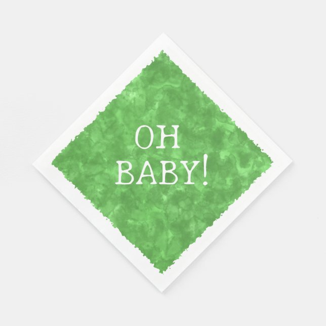 Green Watercolor Custom Text Baby Shower Oh Baby Napkin (Corner)