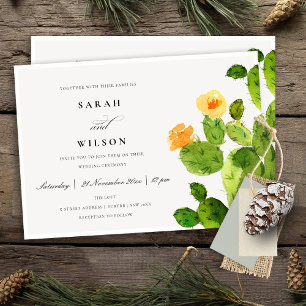 GREEN WATERCOLOR DESERT CACTUS FLOWER WEDDING INVITATION