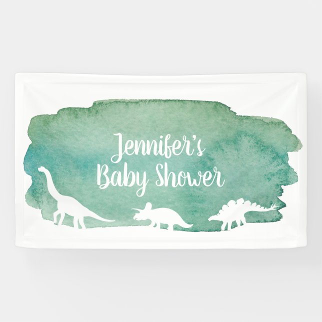 Green Watercolor Dinosaur Baby Shower Banner (Horizontal)