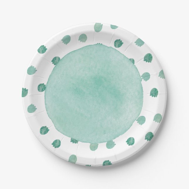 Green Watercolor Dinosaur Baby Shower Paper Plate (Front)