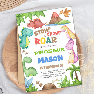 Green Watercolor Dinosaur Birthday Invitation
