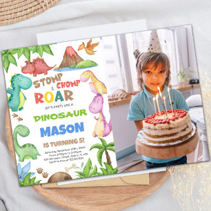Green Watercolor Dinosaur Birthday photo Invitation