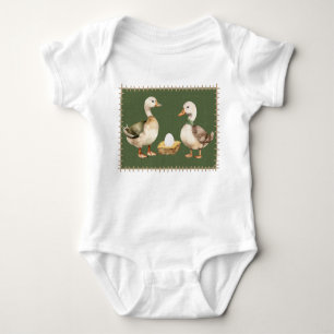 Green Watercolor Ducks and Egg Baby Bodysuit