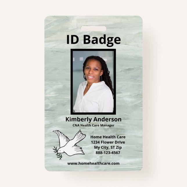 Green Watercolor Employee Photo Name Logo ID ID Badge (Front)