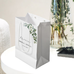 Green Watercolor Eucalyptus Floral Bridal Shower Medium Gift Bag