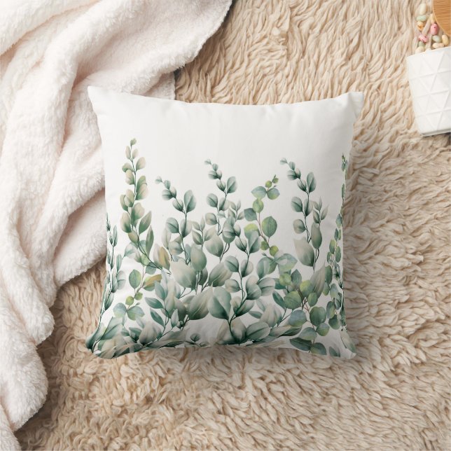 Green Watercolor Eucalyptus Leaf Cushion (Blanket)