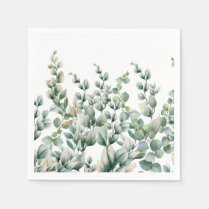 Green Watercolor Eucalyptus Leaf Napkin
