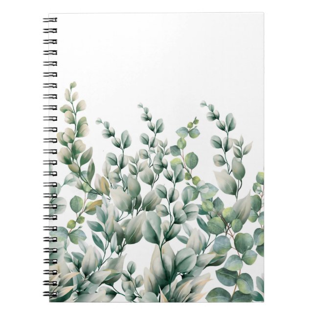 Green Watercolor Eucalyptus Leaf Notebook (Front)