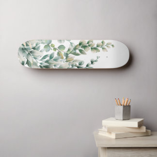 Green Watercolor Eucalyptus Leaf Skateboard
