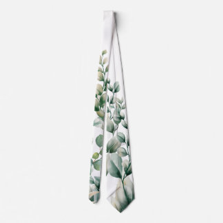 Green Watercolor Eucalyptus Leaf Tie