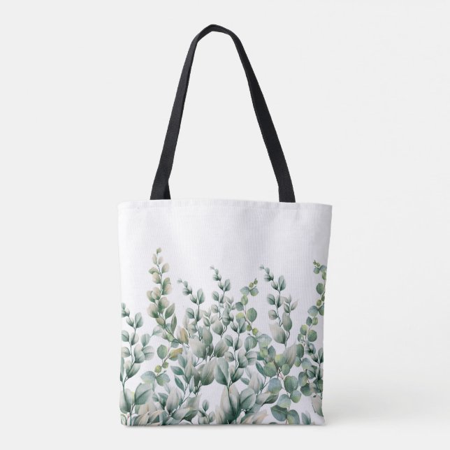 Green Watercolor Eucalyptus Leaf Tote Bag (Back)