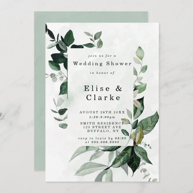 Green Watercolor Eucalyptus Wedding Shower Invites (Front/Back)
