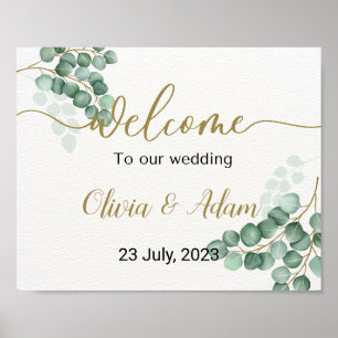 Green Watercolor Eucalyptus Wedding Welcome Sign
