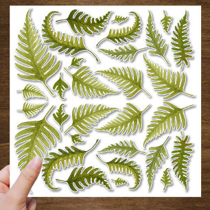 Green Watercolor Fern Leaves Contour Cut Sticker