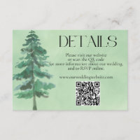 Green Watercolor Fir Tree Wedding QR Code Details