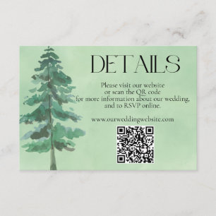 Green Watercolor Fir Tree Wedding QR Code Details Enclosure Card