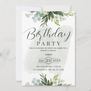 Green Watercolor Floral Birthday Invite