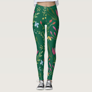 Green Watercolor Floral Black Pink Blue Yellow  Leggings