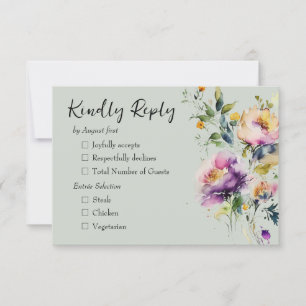 Green Watercolor Floral Wedding RSVP Card