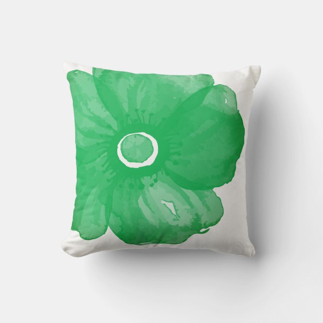 Green Watercolor Flower Pillow (Front)
