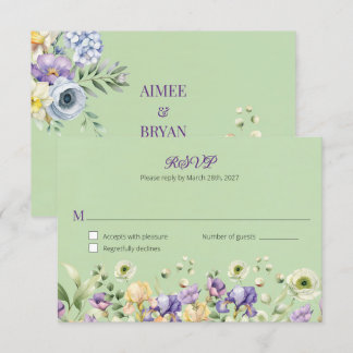 Green Watercolor Flower Wedding Reply RSVP Invitation