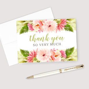 Green Watercolor Flowers   Bridal Shower Thank You Card