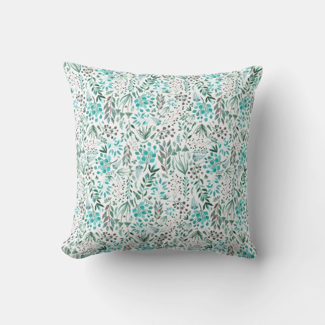 Green Watercolor Foliage Cushion (Front)