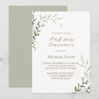 green watercolor foliage First Holy Communion