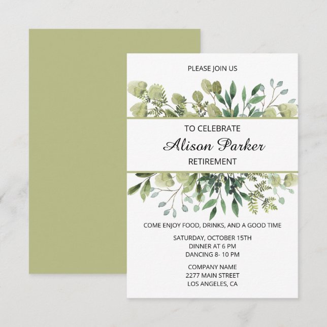 Green Watercolor Foliage  Invitation (Front/Back)